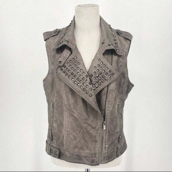 EUC gray vegan faux leather studded vest size L - Picture 1 of 4